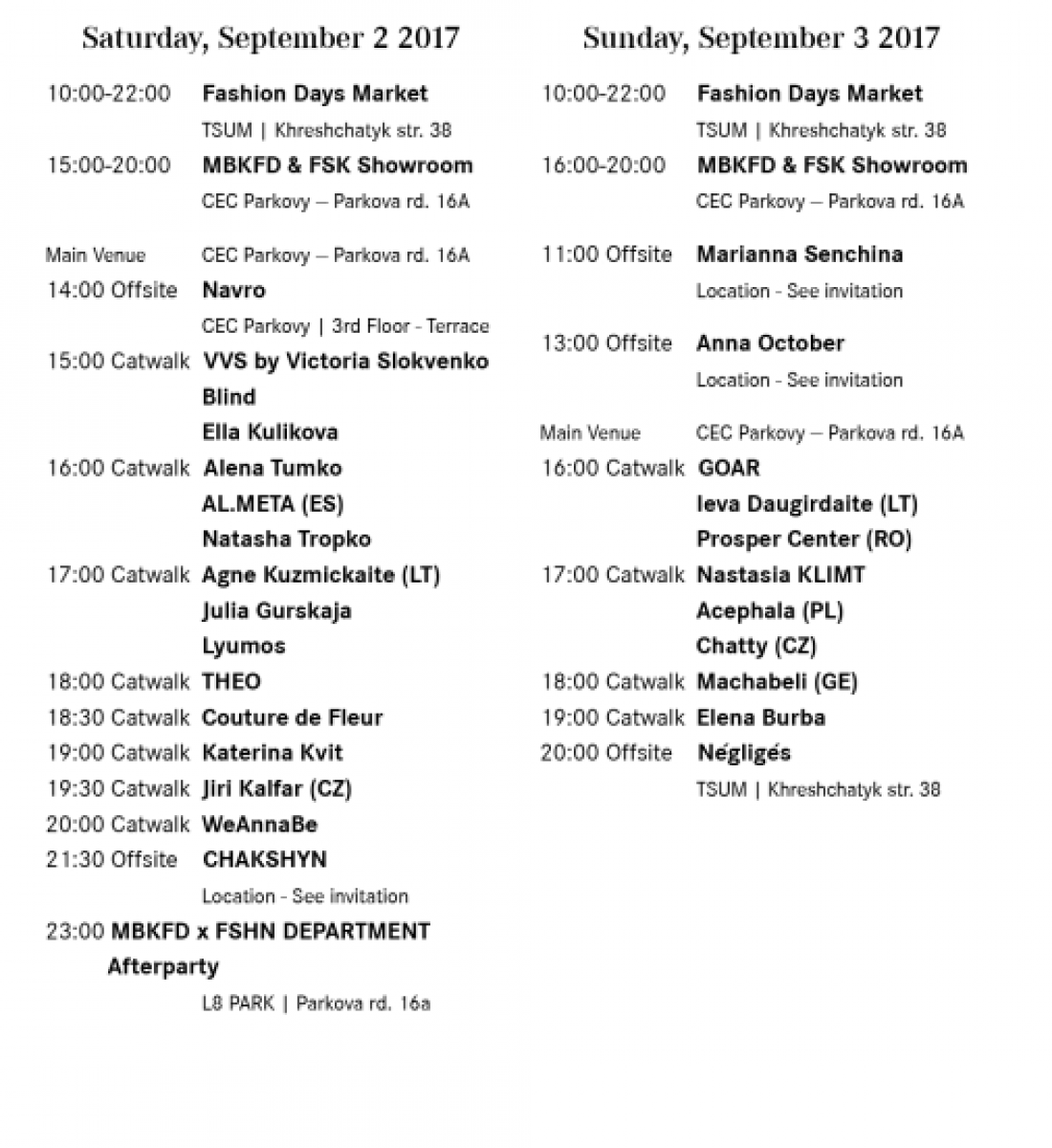 Расписание Mercedes-Benz Kiev Fashion Days