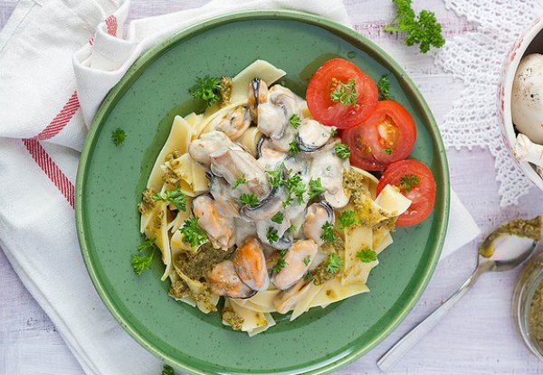 Рецепт 
                Паста с грибами и морепродуктами
            