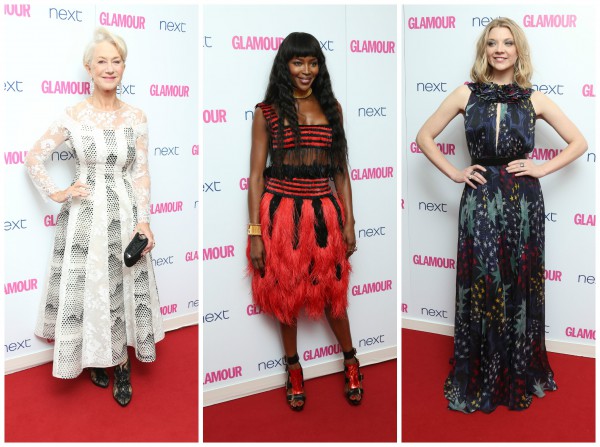 Звездные гости церемонии Женщина года 2014 по версии журнала Glamour: Актриса Хелен Миррен, модель Наоми Кэмпбелл и актриса Натали Дормер (слева направо)