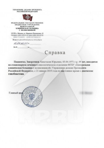 В Сеть слили официальный документ с диагнозом Анастасии Заворотнюк