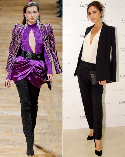 Дизайнер Виткория Бекхэм (справа), показ Balmain
