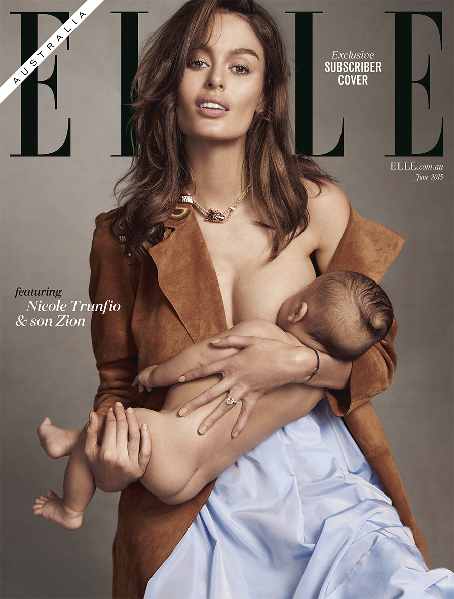 Модель Николь Трунфио с сыном Зионом Кларком на обложке Elle Australia