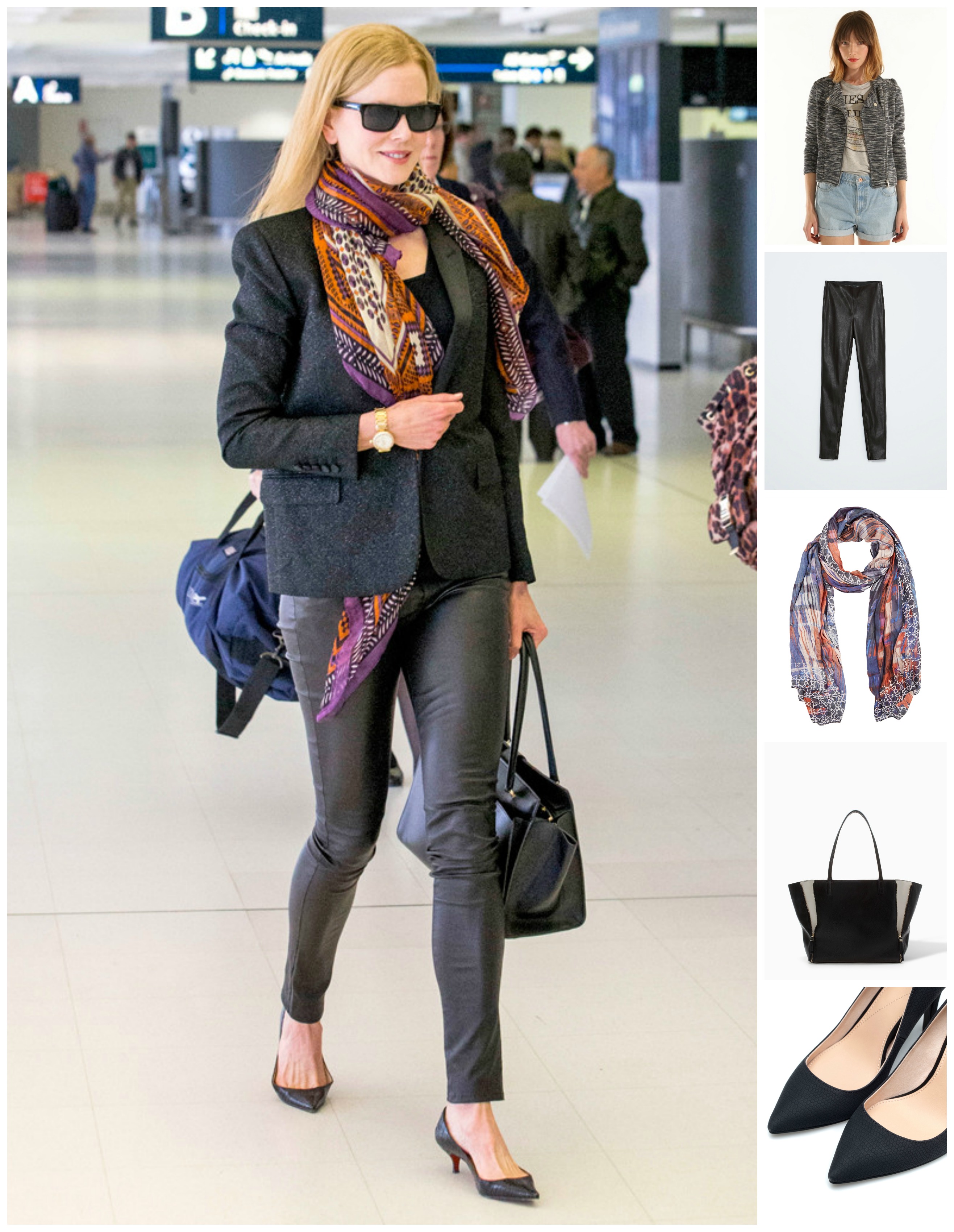 Штаны Zara (499 грн.), сумка Zara (599грн.), туфли Bershka (429 грн.), шарф Marks&Spencer и пиджак Pimkie