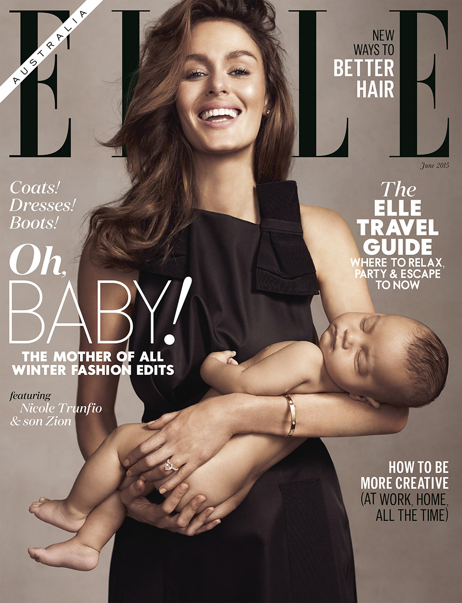 Модель Николь Трунфио с сыном Зионом Кларком на обложке Elle Australia