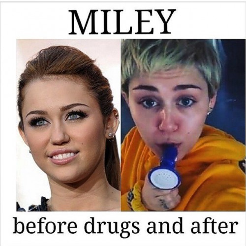 Поклонники показали фото Майли Сайрус якобы до и после приема наркотиков