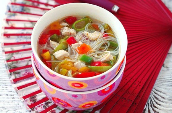 Рецепт 
                Куриный суп с рисовой лапшой и овощами
            