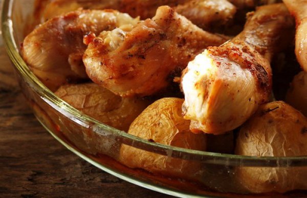 Рецепт 
                Запеченный картофель с куриными ножками
            