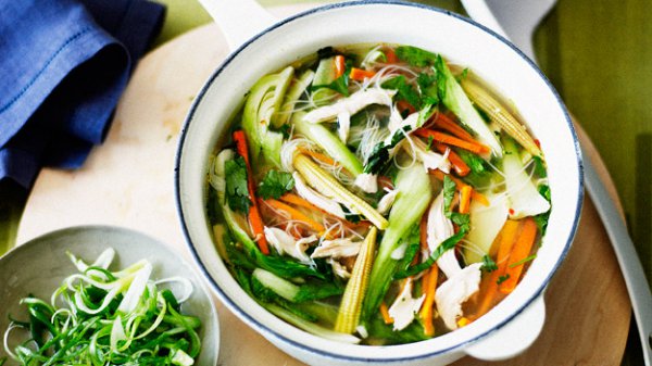 Рецепт 
                Куриный суп с рисовой лапшой в китайском стиле
            